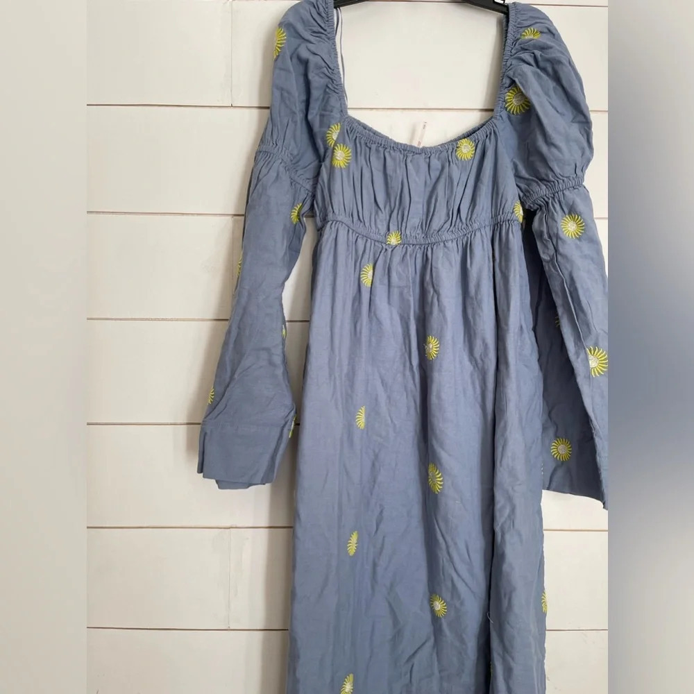 Free People Emory Embroidered MIDI Dress in Blue Combo - Picture 14 of 14